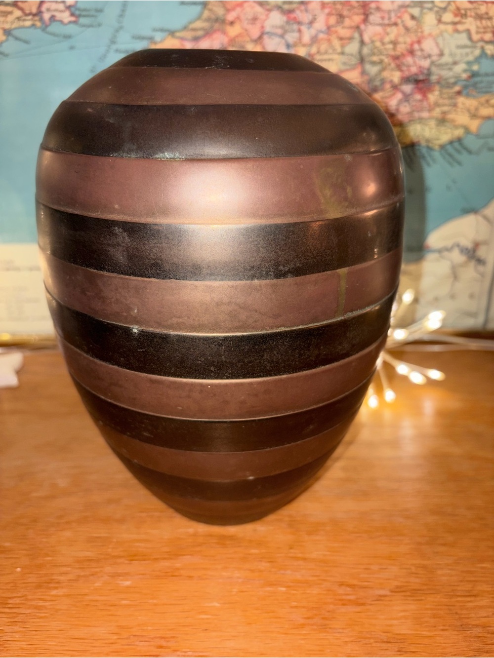 MCM Vintage Parma Mixed Metal Striped Vase Brass Bronze India 8"